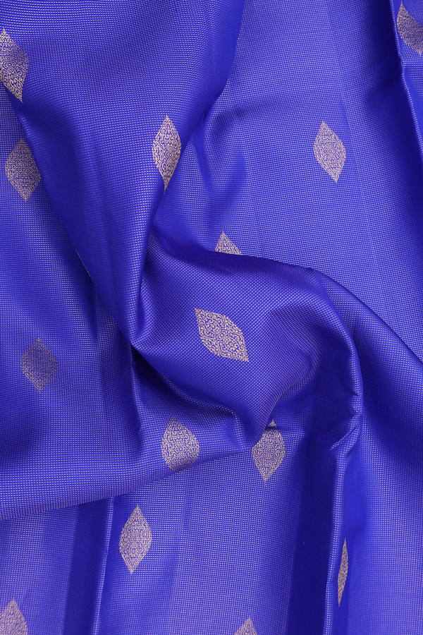 Kanchipuram Silk Saree Royal Blue With Stripes Along Buttas