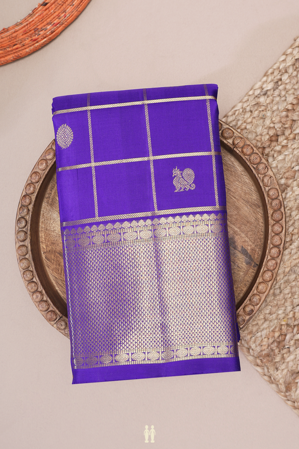 Kanchipuram Silk Saree Royal Purple Along Checks With Buttas