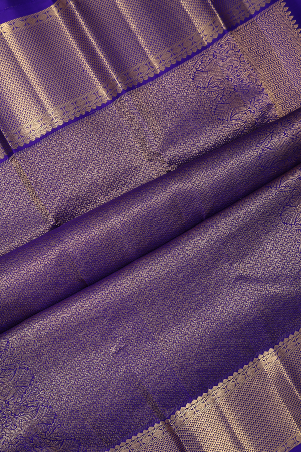 Kanchipuram Silk Saree Royal Purple Along Checks With Buttas