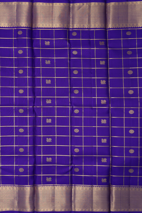 Kanchipuram Silk Saree Royal Purple Along Checks With Buttas