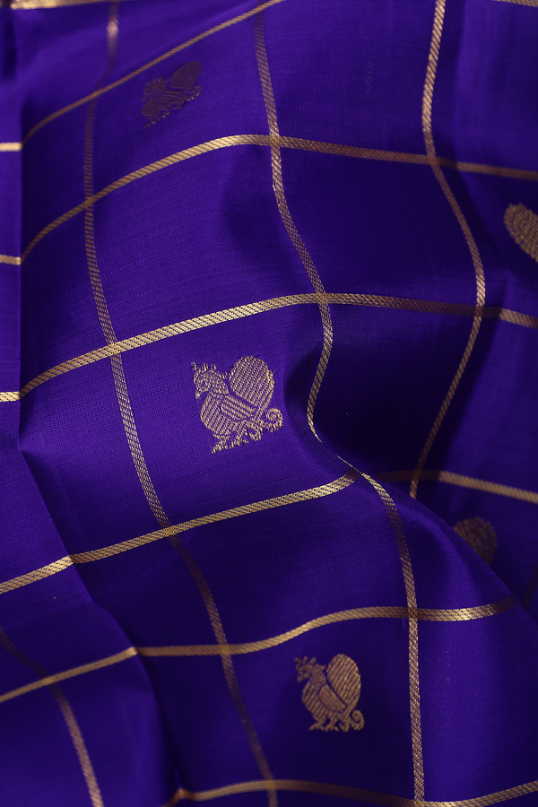 Kanchipuram Silk Saree Royal Purple Along Checks With Buttas