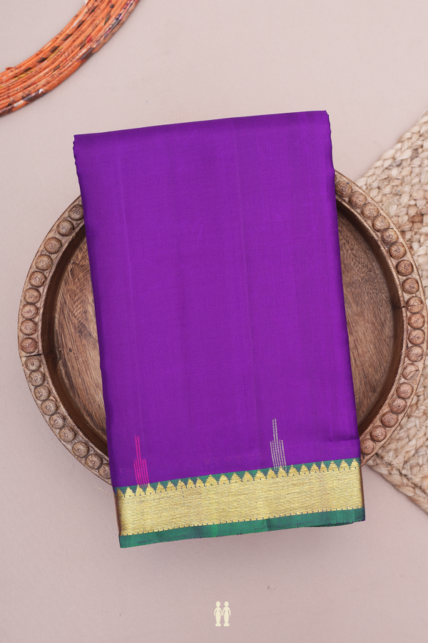 Kanchipuram Silk Saree Royal Purple With Ganga Jamuna Border