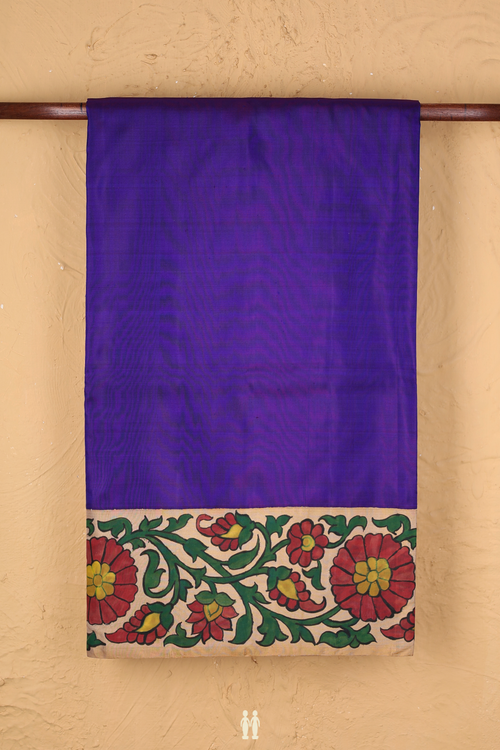 Kanchipuram Silk Saree Royal Purple With Hand Painted Border