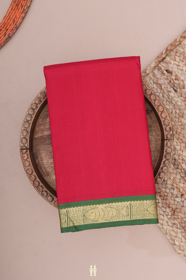Kanchipuram Silk Saree In Ruby Red With Contrast Border