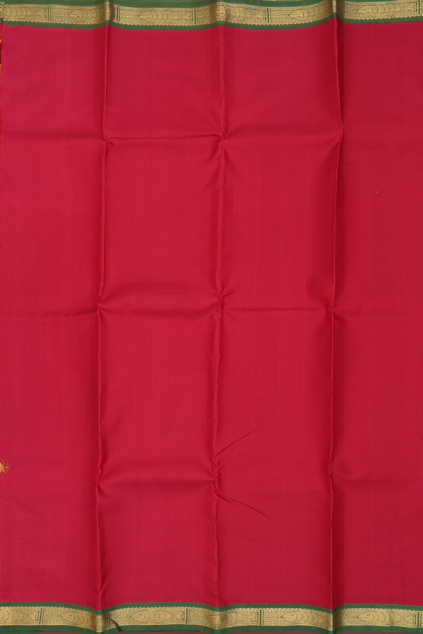 Kanchipuram Silk Saree In Ruby Red With Contrast Border
