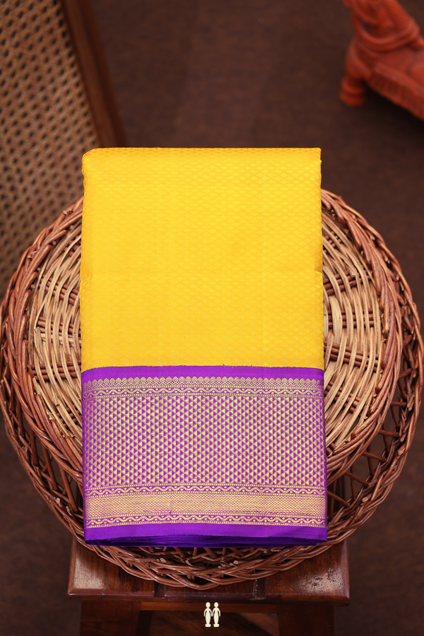 Kanchipuram Silk Saree Saffron Yellow With Jacquard Pattern