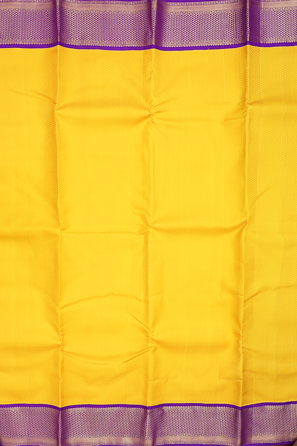 Kanchipuram Silk Saree Saffron Yellow With Jacquard Pattern