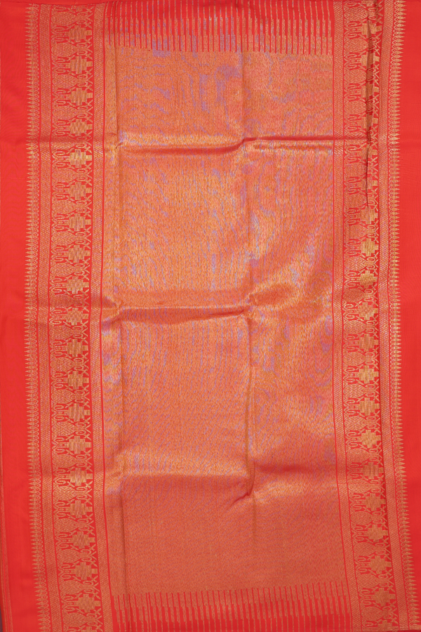 Kanchipuram Silk Saree Scarlet Red With Half And Half Design