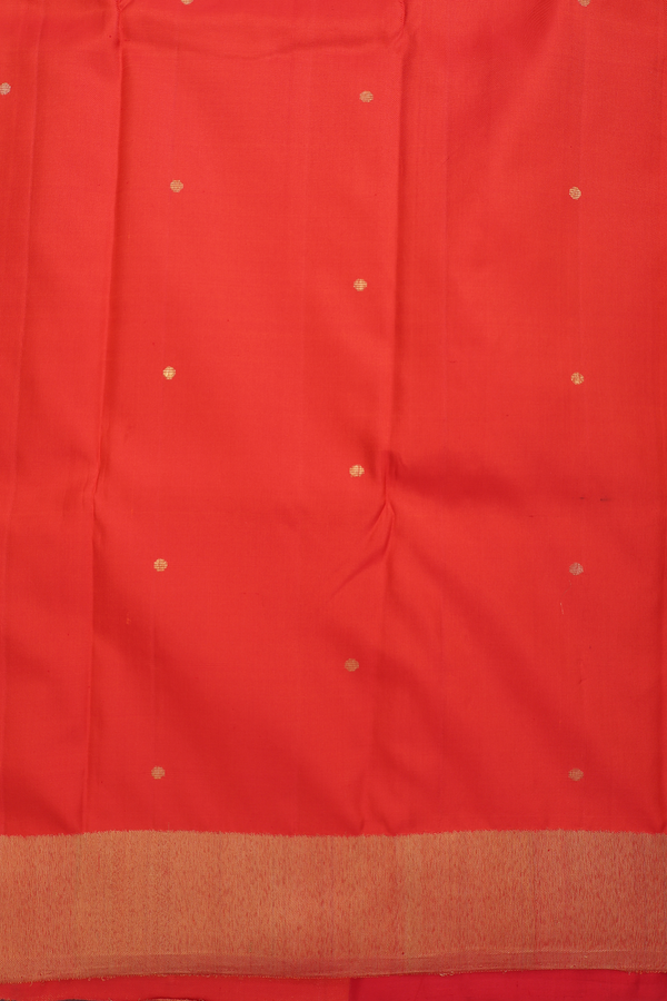 Kanchipuram Silk Saree Scarlet Red With Half And Half Design