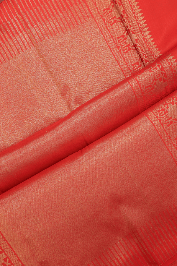Kanchipuram Silk Saree Scarlet Red With Half And Half Design