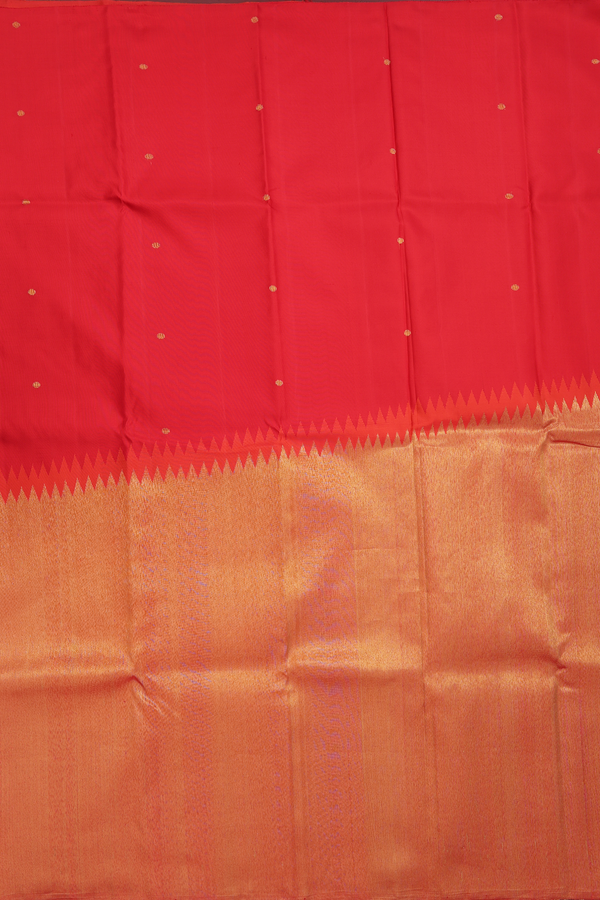 Kanchipuram Silk Saree Scarlet Red With Half And Half Design