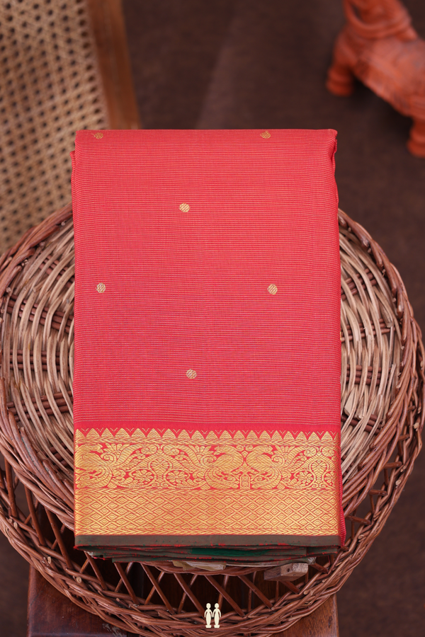 Kanchipuram Silk Saree Scarlet Red Along Stripes With Buttas
