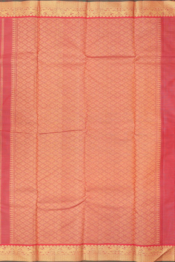 Kanchipuram Silk Saree Scarlet Red Along Stripes With Buttas