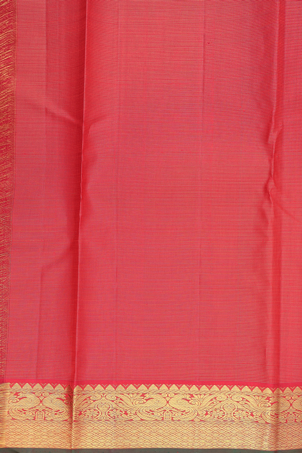 Kanchipuram Silk Saree Scarlet Red Along Stripes With Buttas