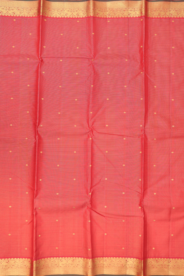 Kanchipuram Silk Saree Scarlet Red Along Stripes With Buttas