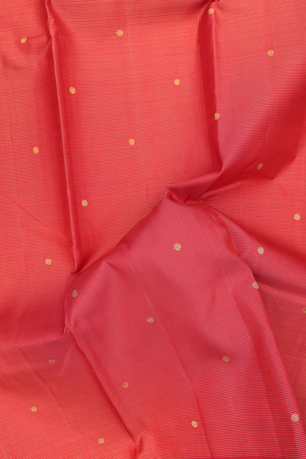 Kanchipuram Silk Saree Scarlet Red Along Stripes With Buttas