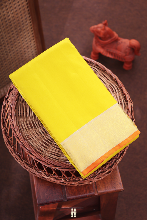 Kanchipuram Silk Saree Sunflower Yellow With Peacock Border