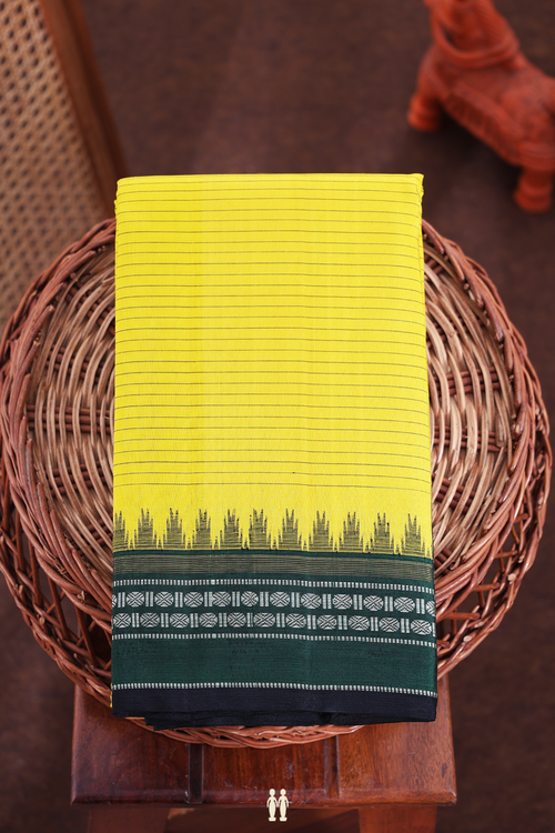 Kanchipuram Silk Saree Sunflower Yellow With Stripes Design