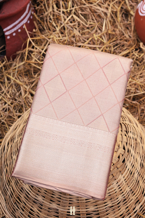 Kanchipuram Silk Saree Tissue Dusty Pink With Diamond Design