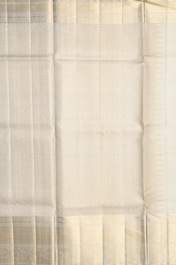 Kanchipuram Silk Saree Tissue Green Beige With Allover Design