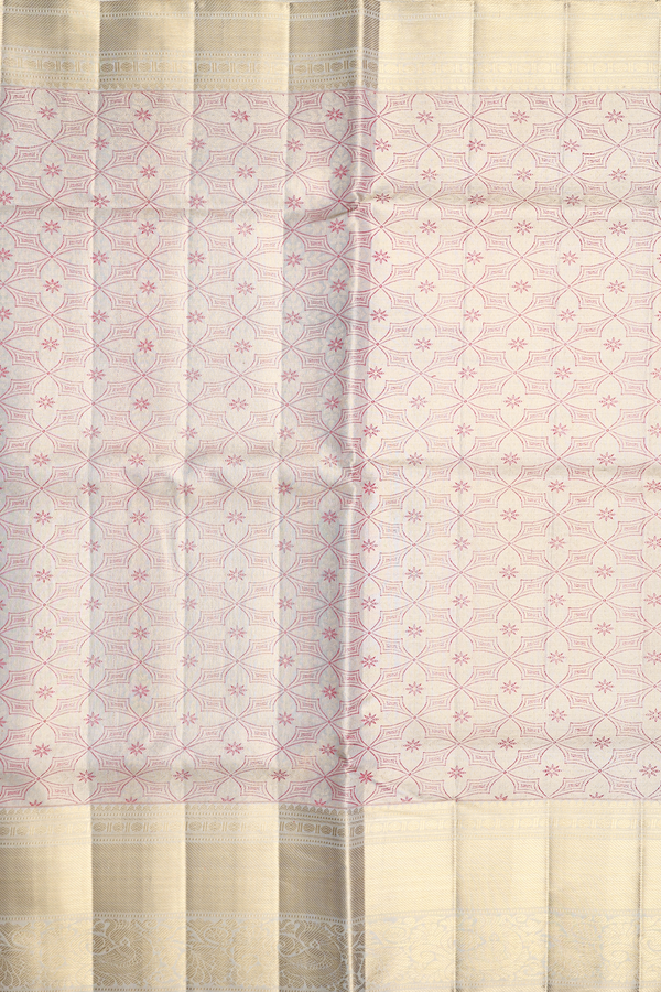 Kanchipuram Silk Saree Tissue Green Beige With Allover Design