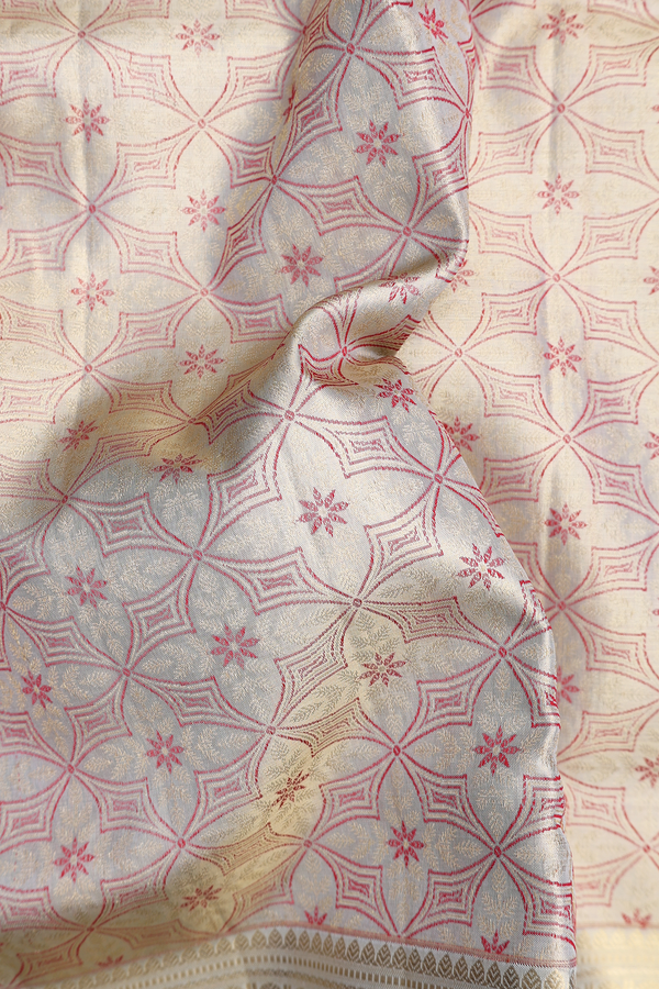 Kanchipuram Silk Saree Tissue Green Beige With Allover Design