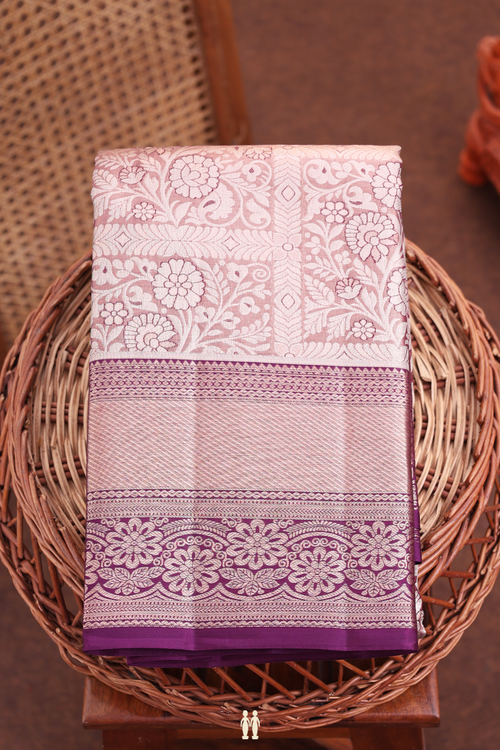 Kanchipuram Silk Saree Tissue Rose Brown With Floral Design