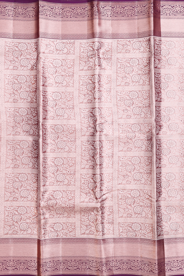 Kanchipuram Silk Saree Tissue Rose Brown With Floral Design