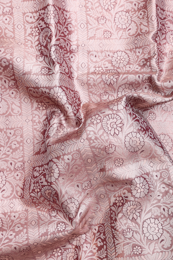 Kanchipuram Silk Saree Tissue Rose Brown With Floral Design