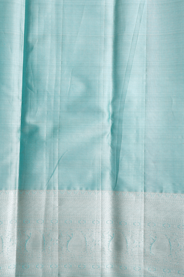 Kanchipuram Silk Saree Tissue Turkish Blue With Zari Buttas