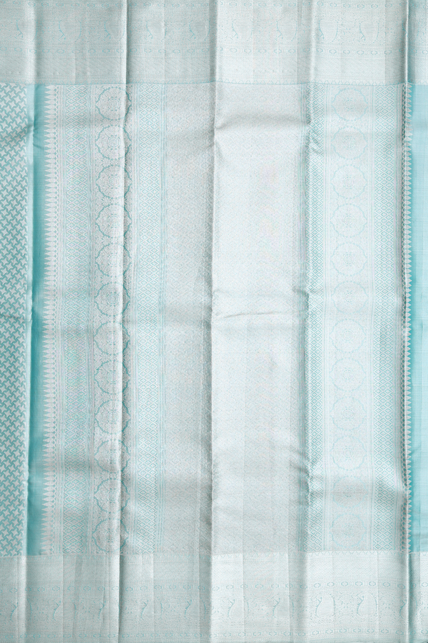 Kanchipuram Silk Saree Tissue Turkish Blue With Zari Buttas