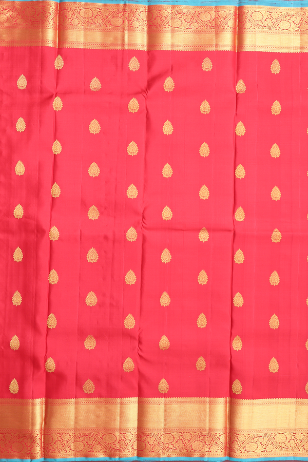 Kanchipuram Silk Saree In Crimson Red With Zari Buttas