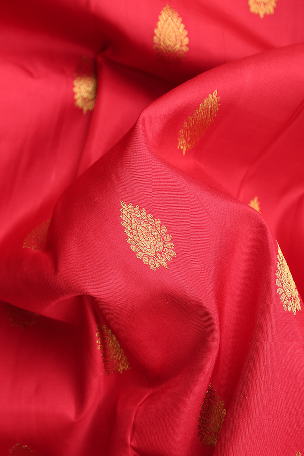Kanchipuram Silk Saree In Crimson Red With Zari Buttas
