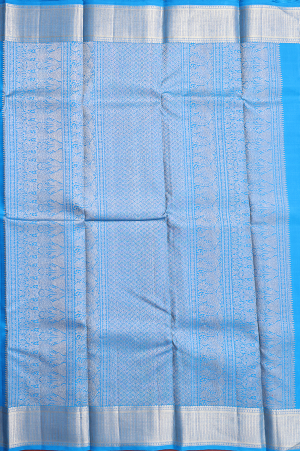 Kanchipuram Silk Saree With Deep Sky Blue With Peacock Buttas