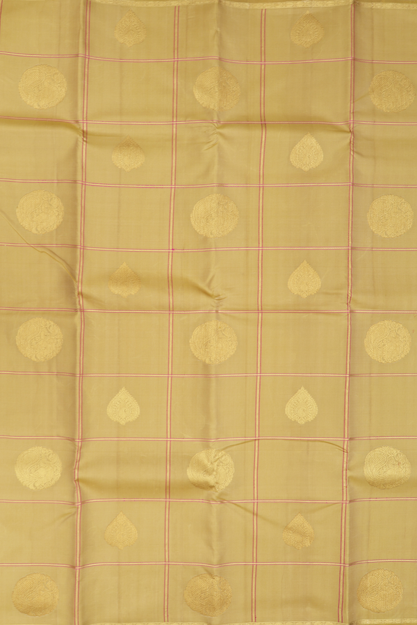Kanchipuram Silk Saree With Golden Yellow With Checks Design