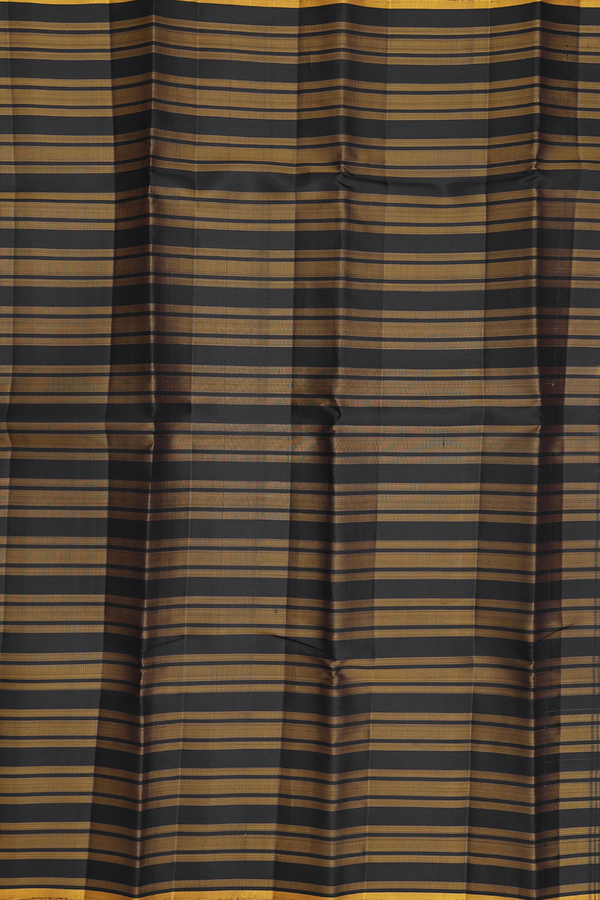 Kanchipuram Silk Saree Yellow And Black With Stripes Design