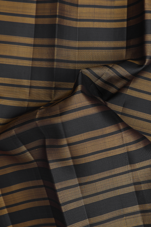 Kanchipuram Silk Saree Yellow And Black With Stripes Design