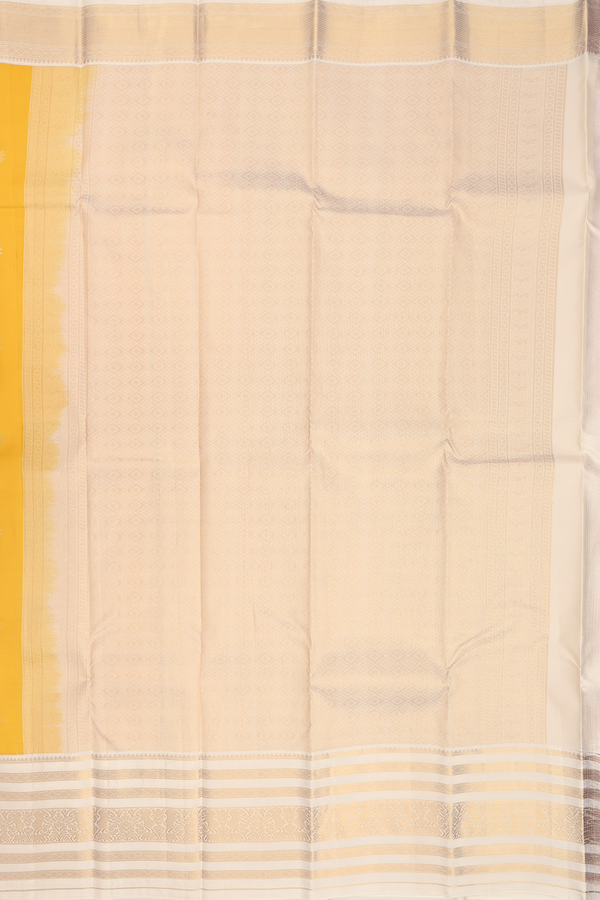 Kanchipuram Silk Saree Yellow With Peacock And Floral Buttas