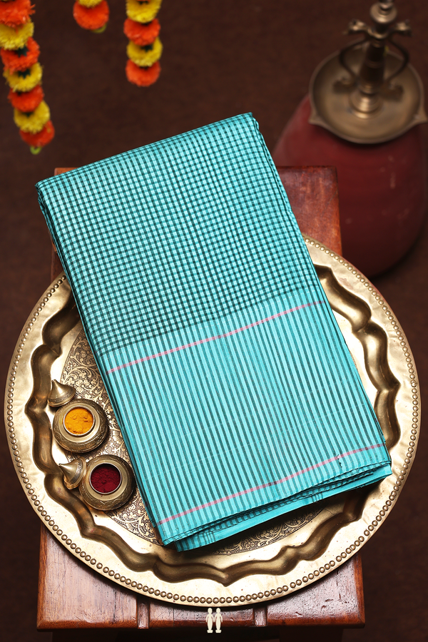 Koorainadu Silk Cotton Saree Black And Blue With Checks Design