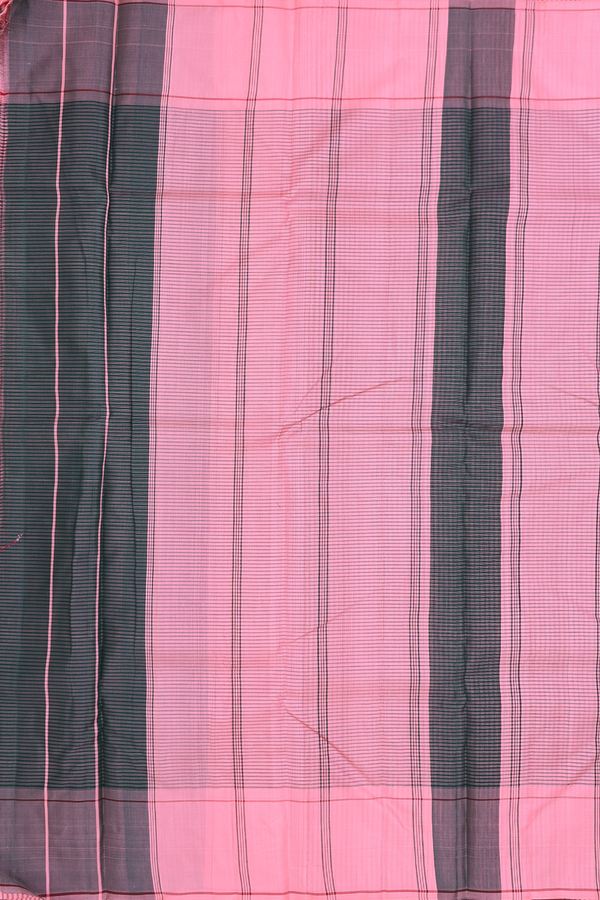 Koorainadu Silk Cotton Saree Black And Pink With Checks Design