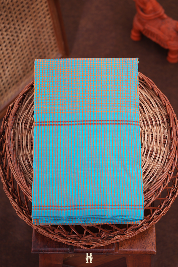 Koorainadu Silk Cotton Saree Blue And Orange With Checks