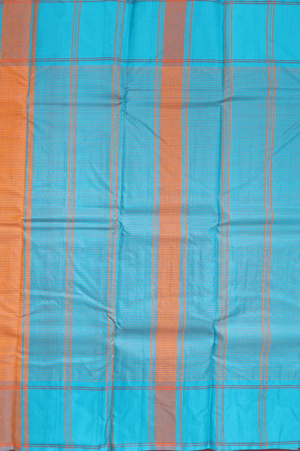 Koorainadu Silk Cotton Saree Blue And Orange With Checks