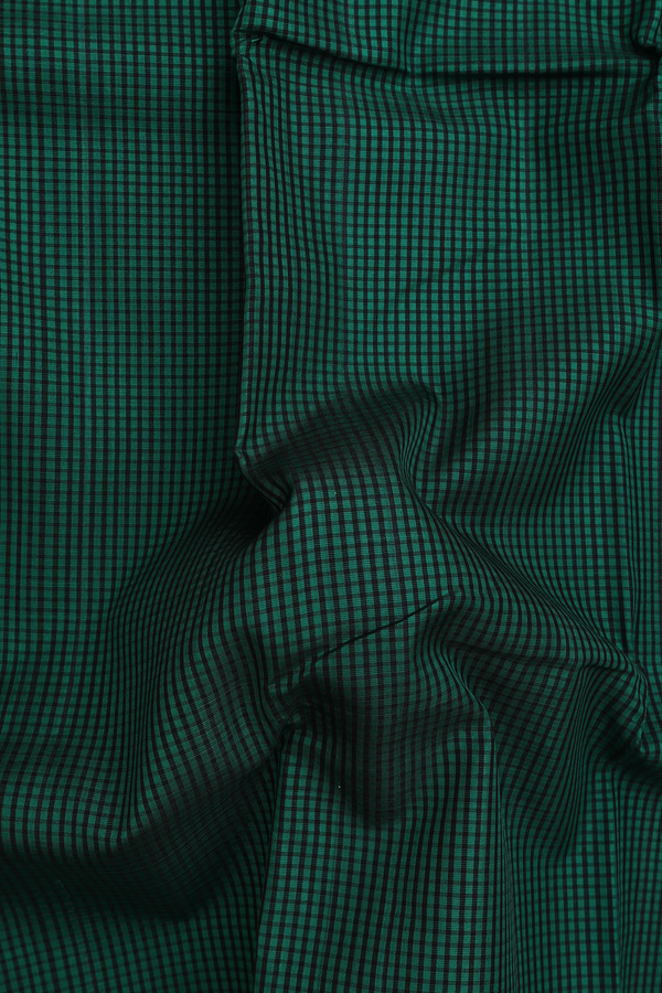Koorainadu Silk Cotton Saree Green And Black With Checks Design