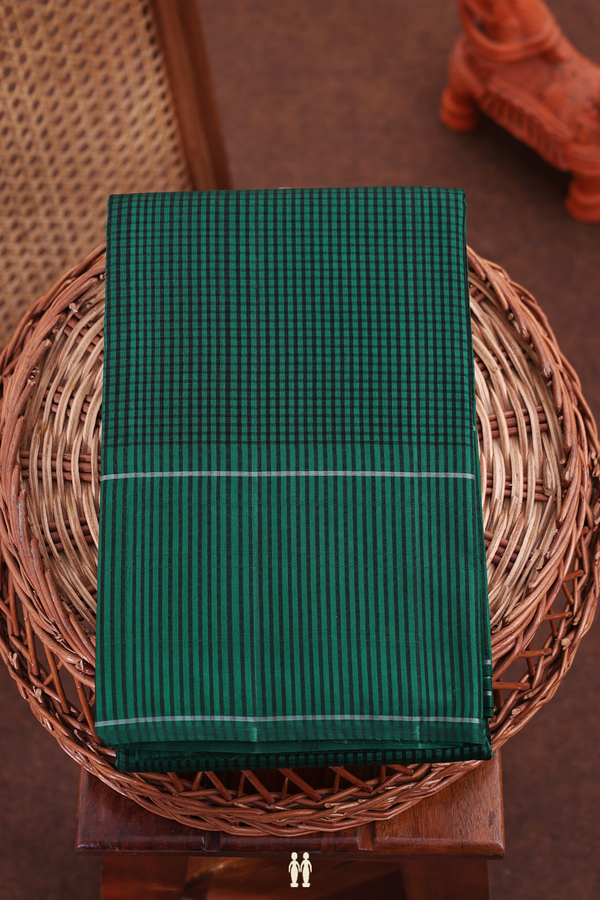 Koorainadu Silk Cotton Saree Green And Black With Checks Design