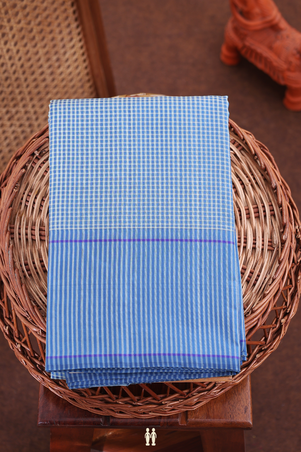 Koorainadu Silk Cotton Saree Green And Blue With Checks Design