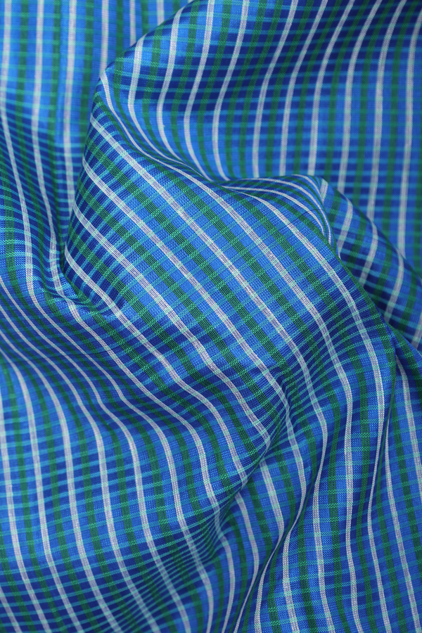 Koorainadu Silk Cotton Saree Green And Blue With Checks Design