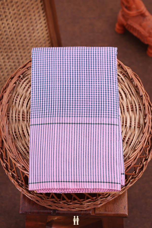 Koorainadu Silk Cotton Saree Green And Pink With Checks Design