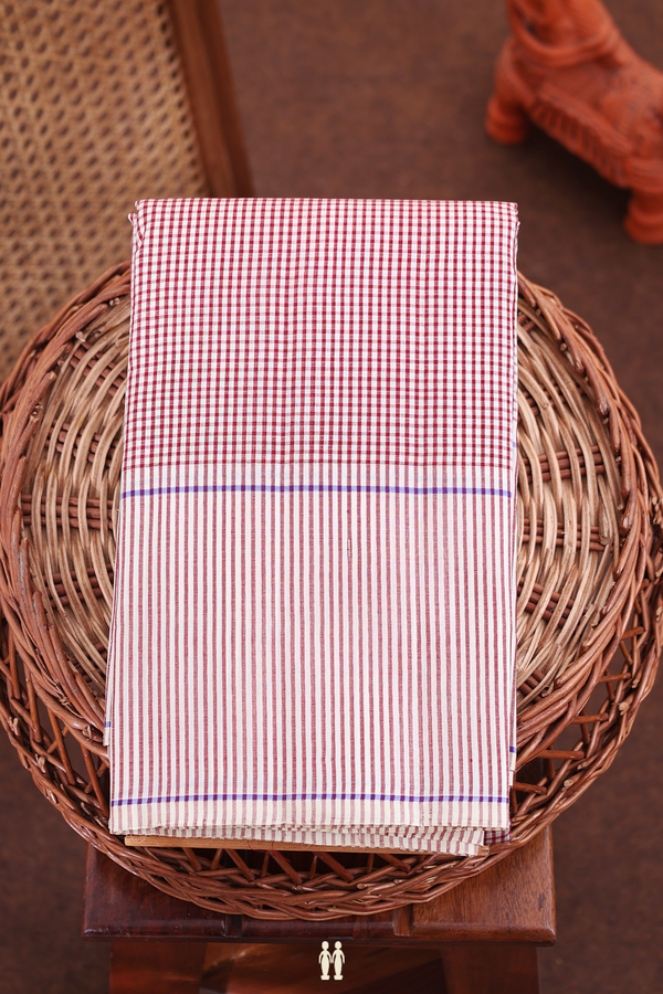 Koorainadu Silk Cotton Saree In Beige And Red With Checks