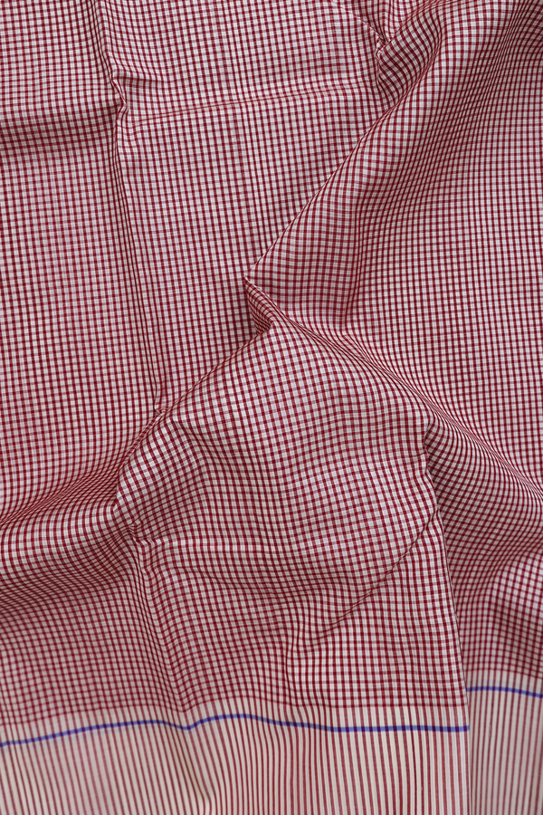 Koorainadu Silk Cotton Saree In Beige And Red With Checks