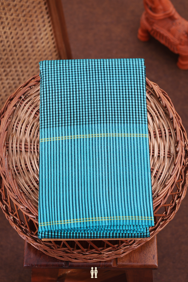 Koorainadu Silk Cotton Saree In Black And Blue With Checks
